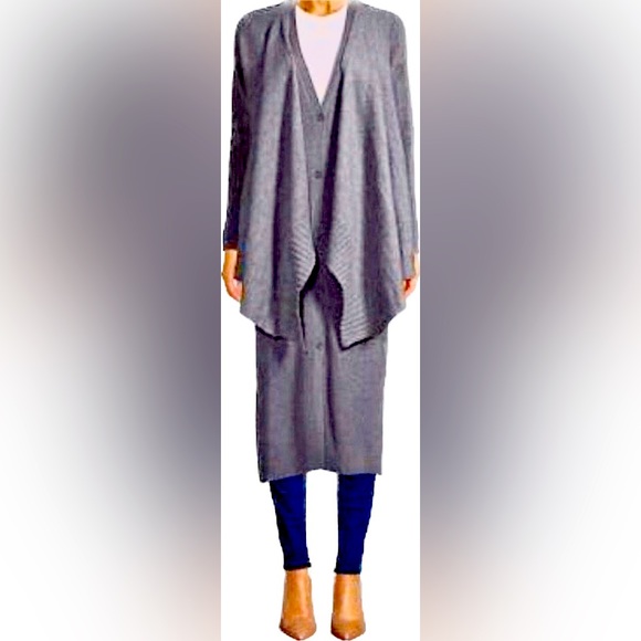⭐️ LOVE TOKEN ⭐️ V-NECK GREY “JULIA” DRAPED CARDIGAN COTTON / ACRYLIC SIZE: XS/S - Picture 2 of 9